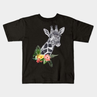 Floral Wild Giraffe Camelopard Spirit Animal Wildlife Rescue Kids T-Shirt